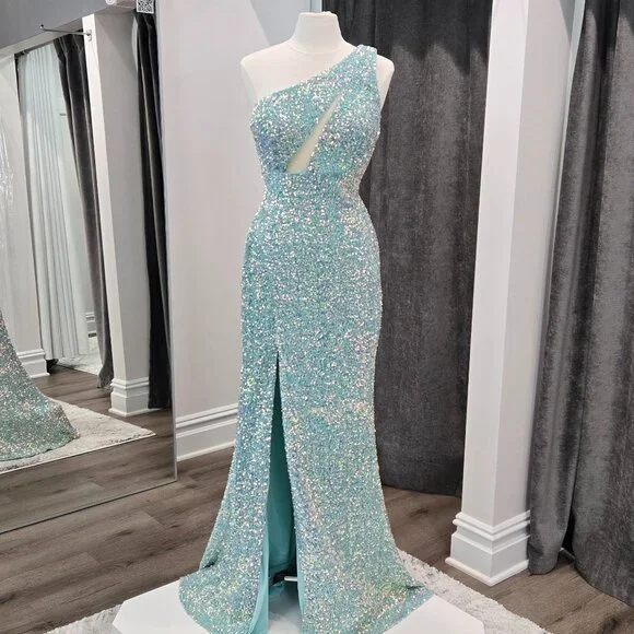 slim fit dress slacks Jovani 43929 Long Prom Dress Mint / 0 main image 1